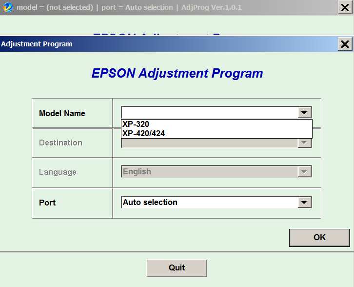 Epson <b> XP-320, XP-420, XP-424  </b> (EAI) Ver.1.0.1 Service Adjustment Program